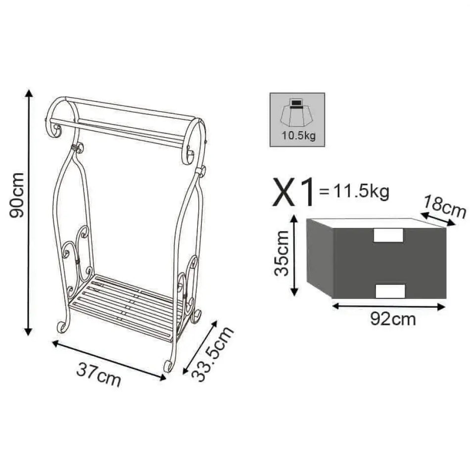 Porta Asciugamani Shabby Chic In Ferro Arricciato Bianco