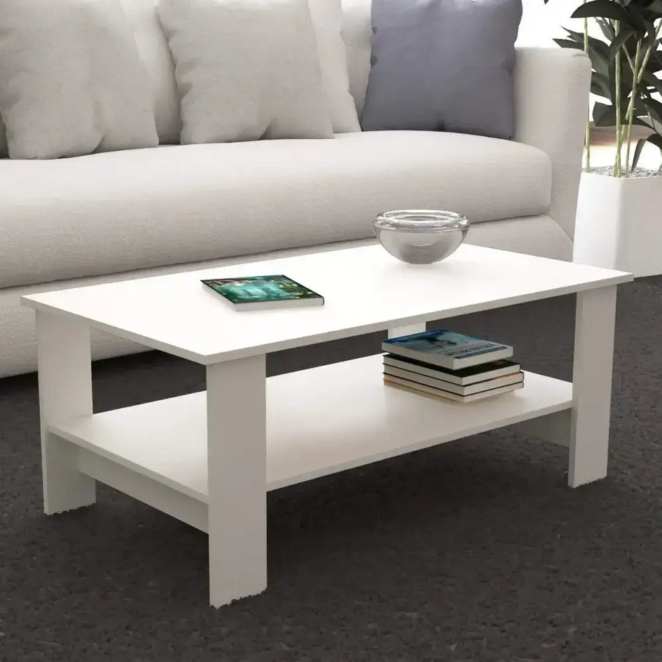 Tavolino da Salotto Moderno in Legno 100x41 H55cm Bianco