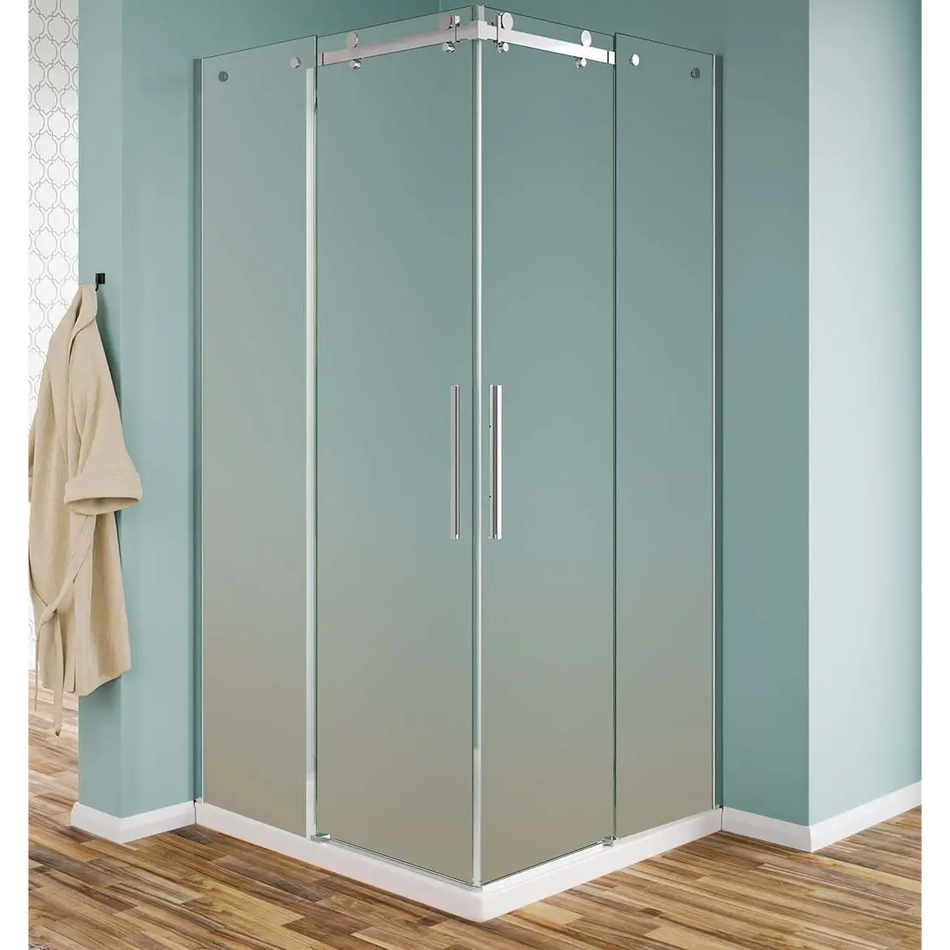 Box Doccia Opaco 8mm Doppia Anta Scorrevole H190 Acciaio Inox