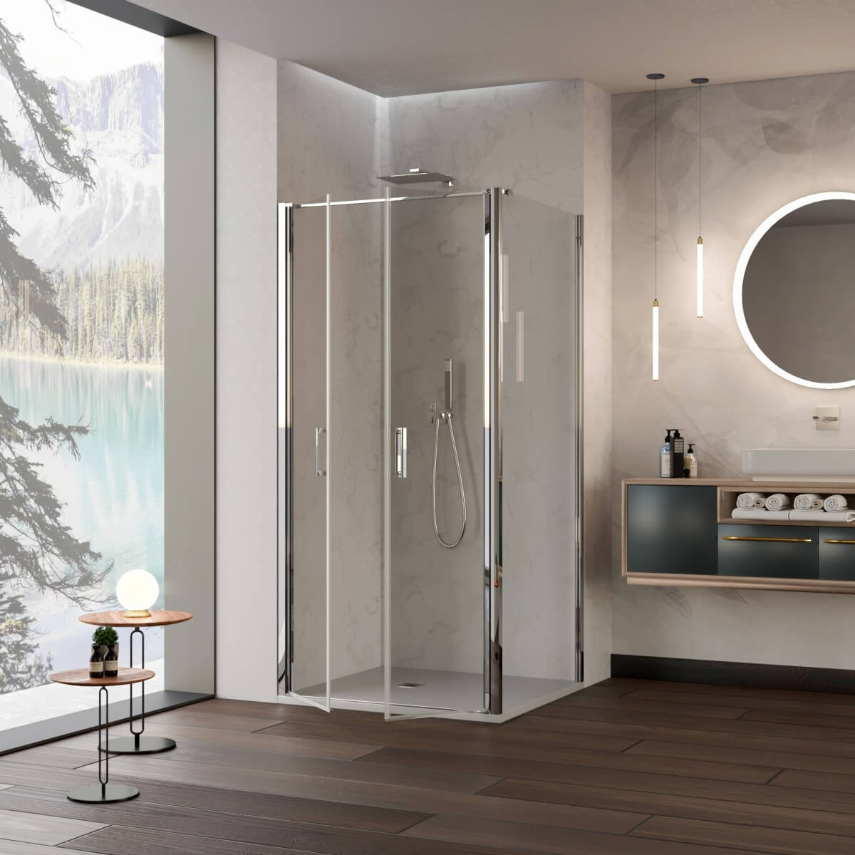 Nicchia Doccia 200 Cm Saloon DOPPIO BATTENTE Cristallo Temperato