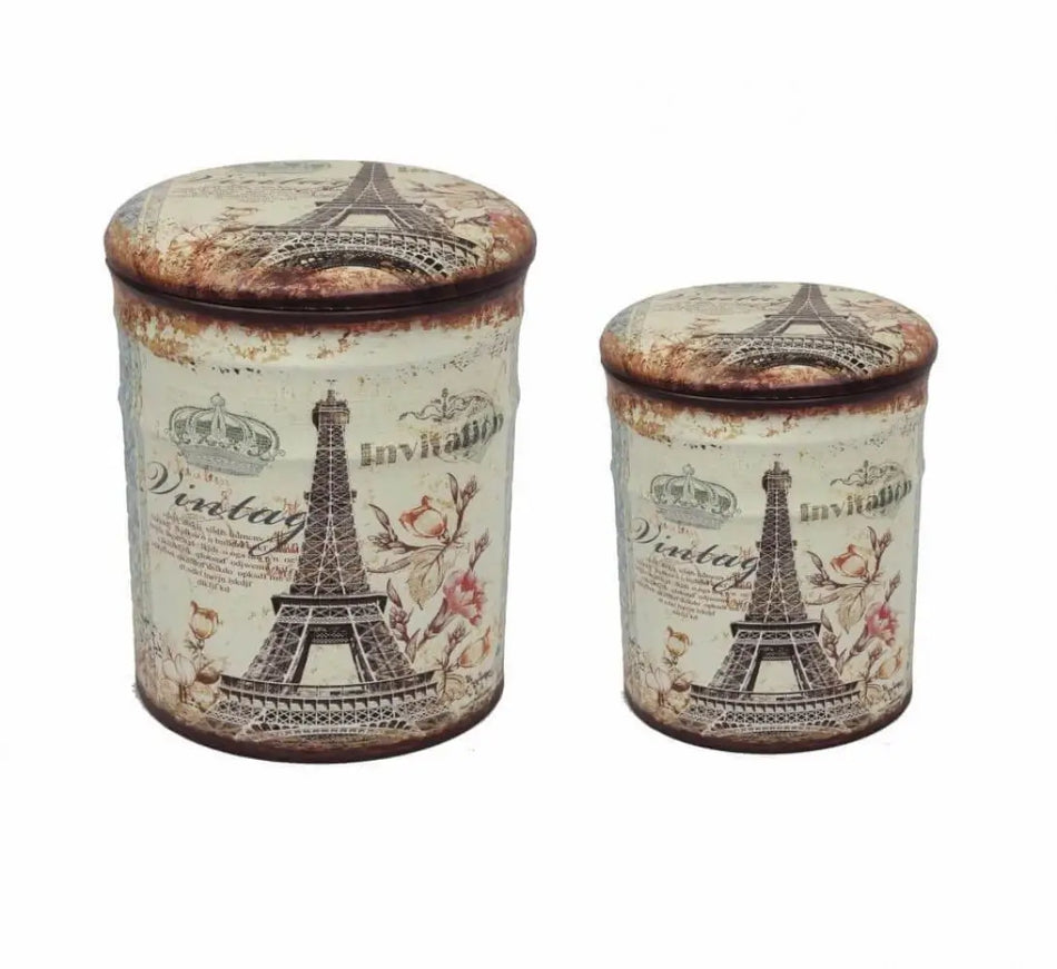 Set di 2 Pouf Contenitore Stampa Parigi Torre Eiffel Parigi Torre Eiffel con Fiore