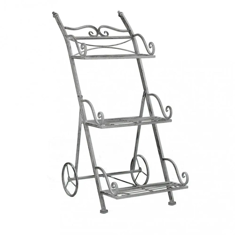 Etagère Scaffale Da Terra Stile Provenzale Ferro Bianco Intagliato 3 Ripiani Bianco Ossido