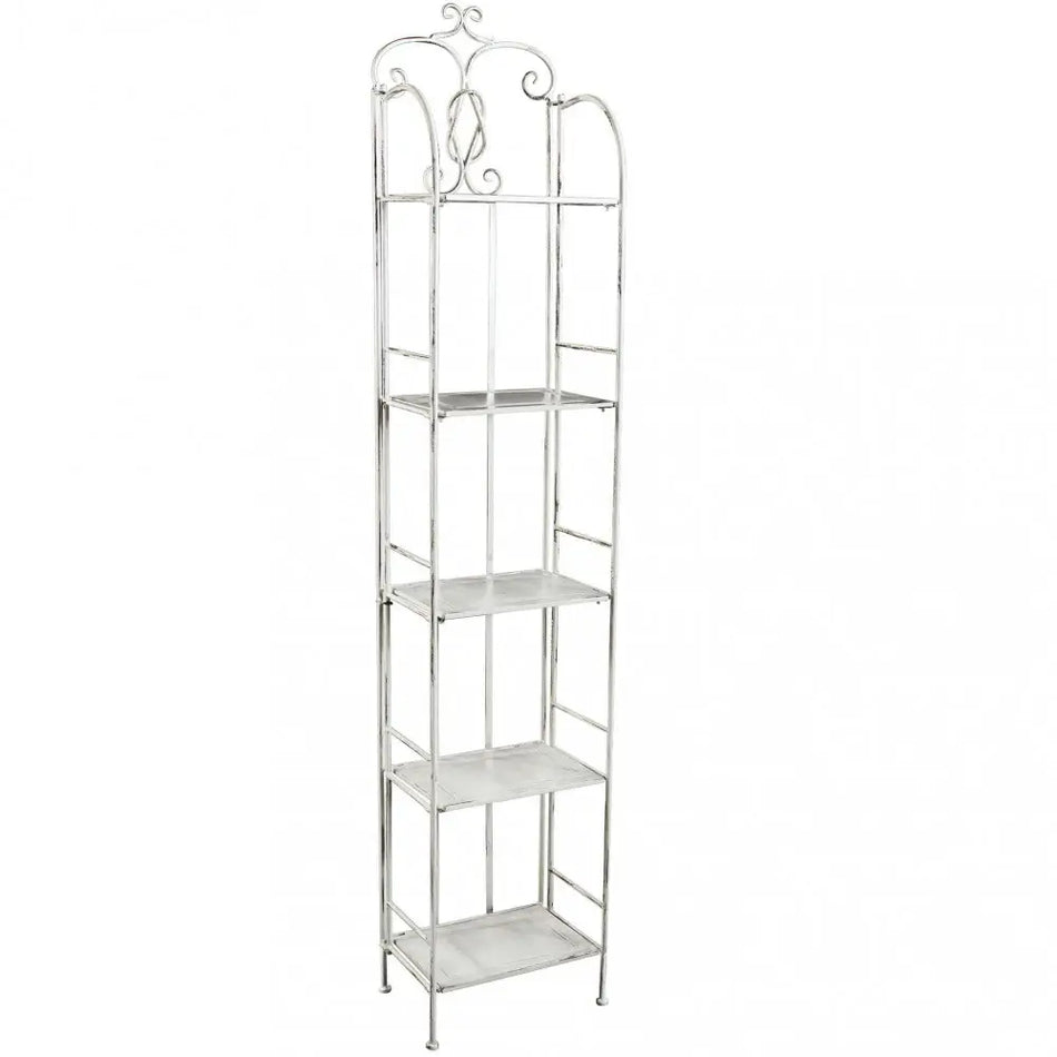 Scaffale Slim Stile Provenzale Ferro Bianco 5 Ripiani