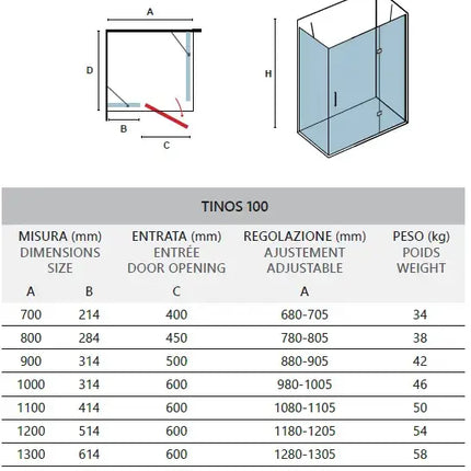 Box Doccia H200 Alluminio Spazzolato Trasparente 8mm Anticalcare