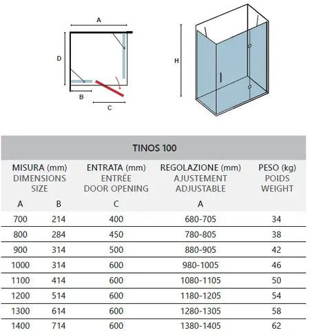 Box Doccia H200 Alluminio Spazzolato Trasparente 8mm Anticalcare