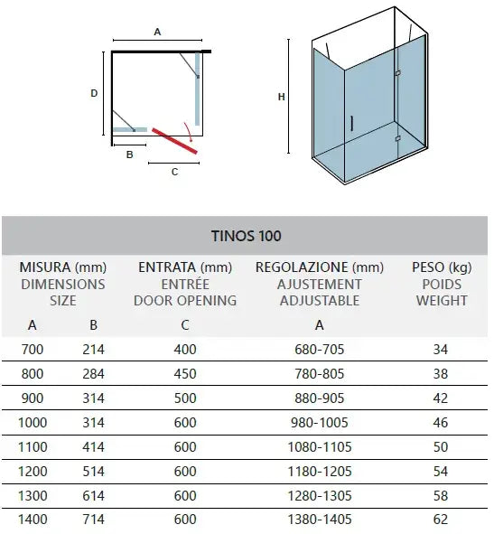 Box Doccia H200 Alluminio Spazzolato Trasparente 8mm Anticalcare