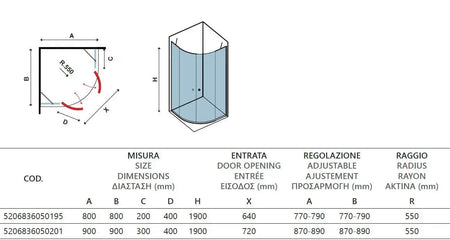 Box Doccia Semicircolare 6mm Anticalcare H190 Apertura Interna Esterna - Shopbagno.it