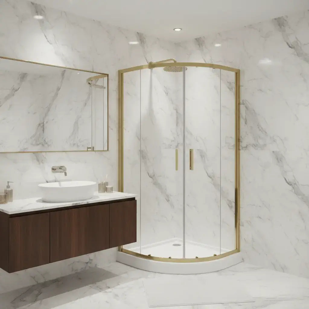 Box Doccia Semicircolare Profili Oro Scorrevole H190 Trasparente