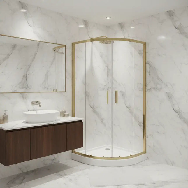 Box Doccia 80x80 Semicircolare Profili Oro Scorrevole H190 Trasparente
