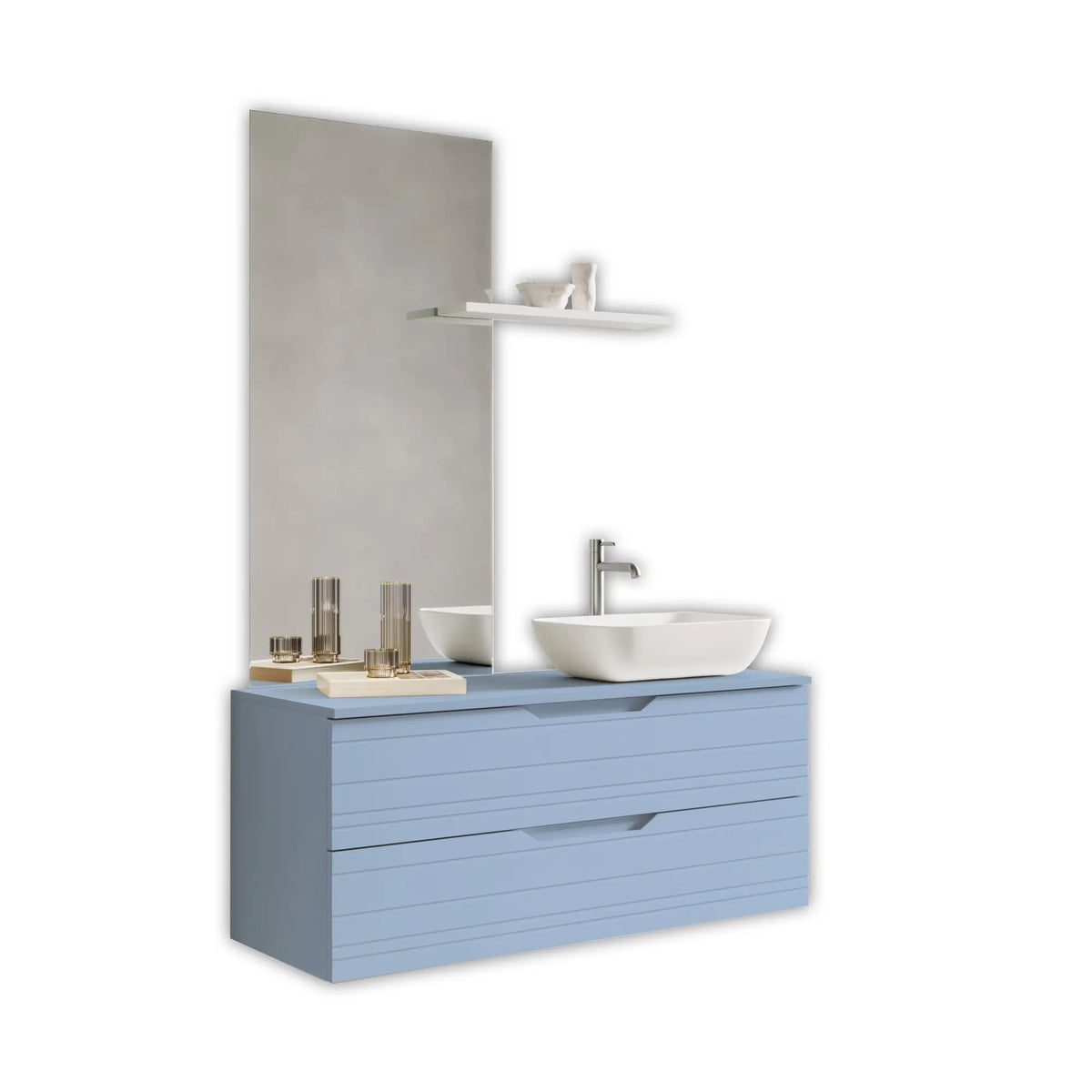 Composizione Bagno Sospesa 120cm Lavabo Da Appoggio - Solmira Azzurro Tiffany