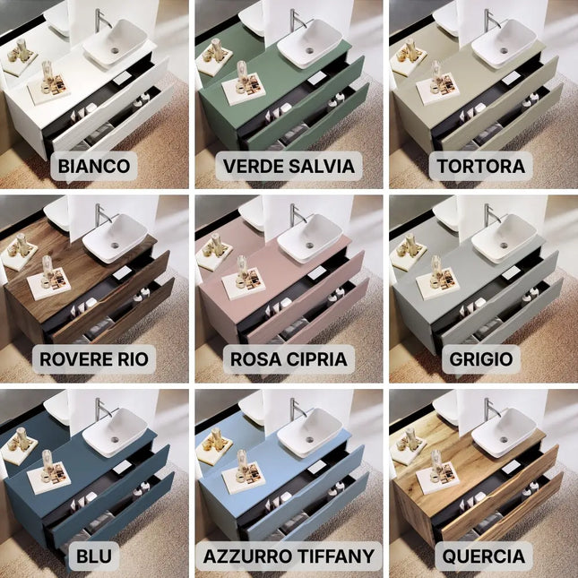 Composizione Bagno Sospesa 120cm Lavabo Da Appoggio - Solmira