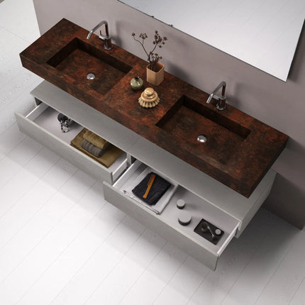 Mobile Bagno Sospeso 180cm Con Vasca Integrata Cassetto E Specchio