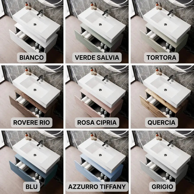 Composizione Bagno Sospesa 100cm Con Top Lavabo Scatolato - Solmira