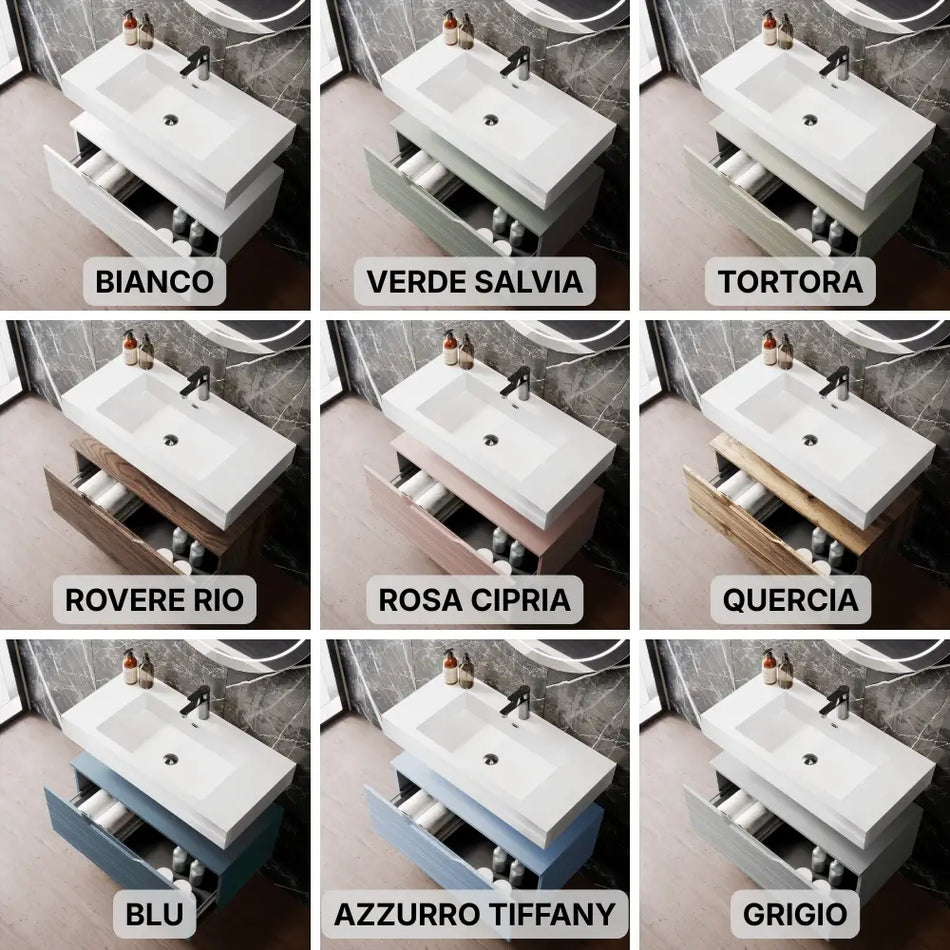 Composizione Bagno Sospesa 100cm Con Top Lavabo Scatolato - Solmira