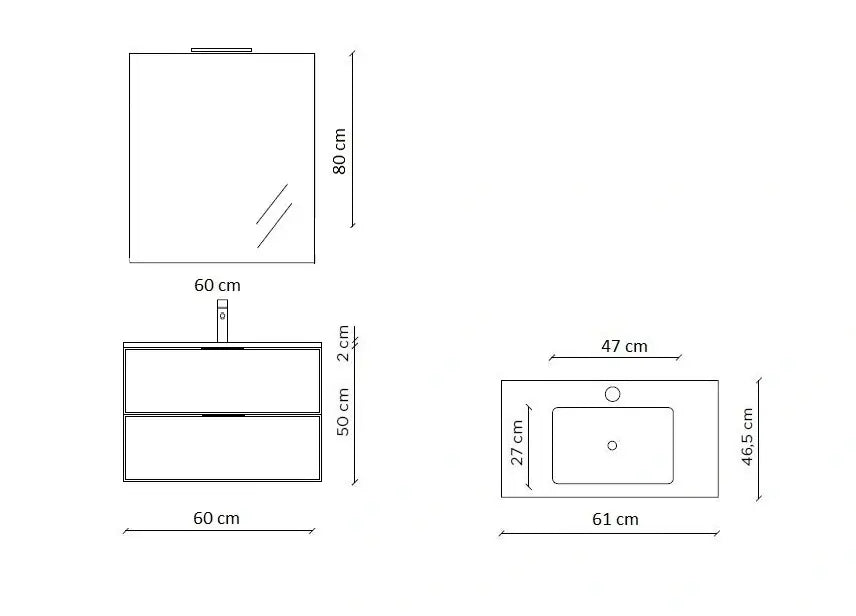Composizione Bagno Sospesa 60cm - Zefira