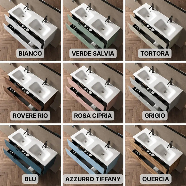 Composizione Bagno Sospesa 120cm Doppio Lavabo - Solmira