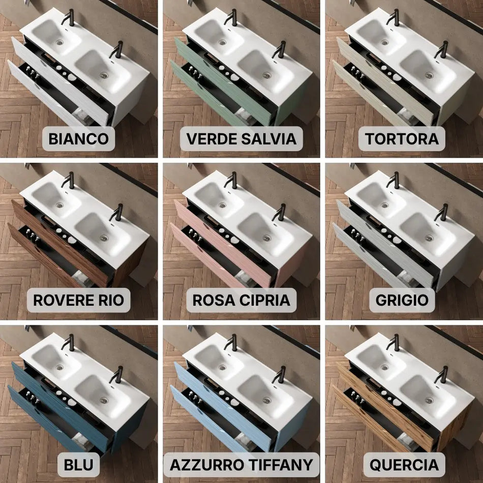 Composizione Bagno Sospesa 120cm Doppio Lavabo - Solmira