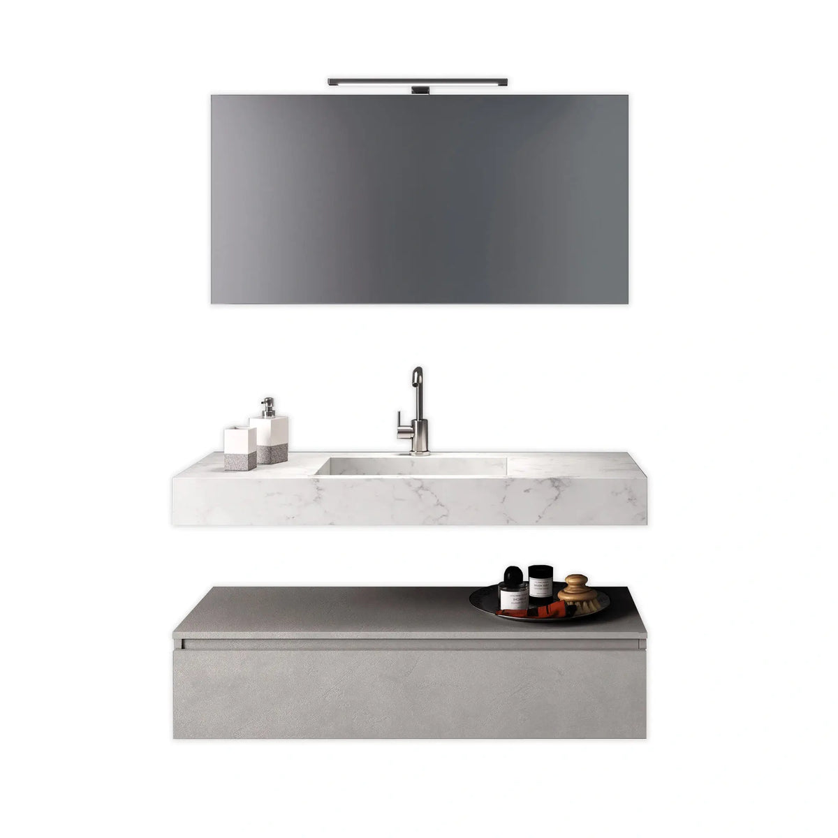 Composizione Bagno 90cm Con Vasca Integrata Cassetto E Specchio