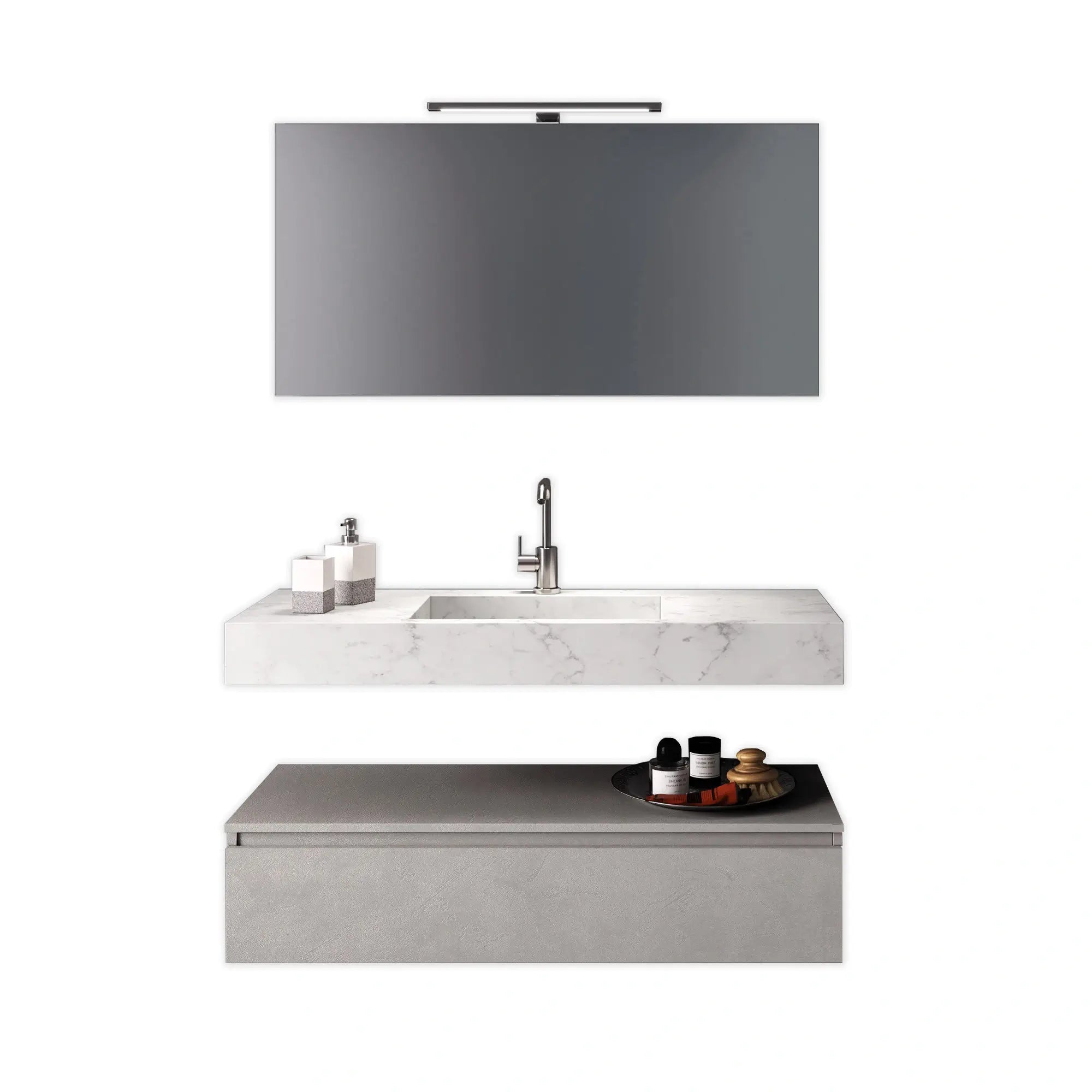 Composizione Bagno 90cm Con Vasca Integrata Cassetto E Specchio