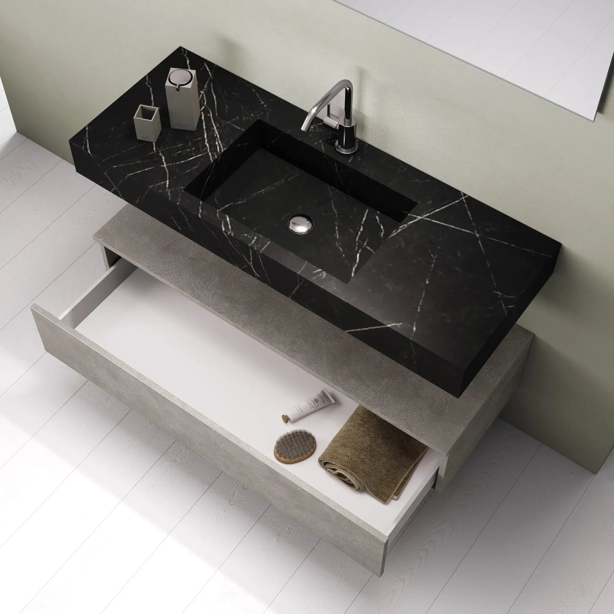 Composizione Bagno 90cm Con Vasca Integrata Cassetto E Specchio