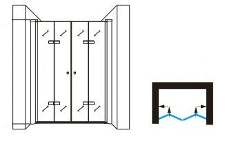 Disegno tecnico doppia porta a libro per doccia
