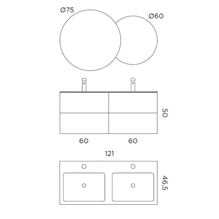 Composizione Bagno 120cm Sospesa 4 Cassetti Doppio Lavabo - Solmira