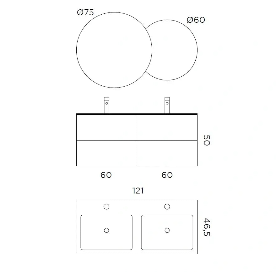 Composizione Bagno 120cm Sospesa 4 Cassetti Doppio Lavabo - Solmira - Mobile Bagno TFT
