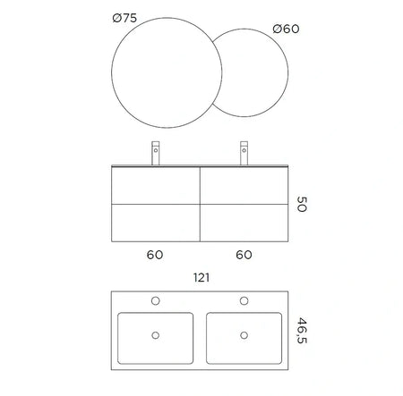 Composizione Bagno 120cm Sospesa 4 Cassetti Doppio Lavabo - Solmira - Mobile Bagno TFT