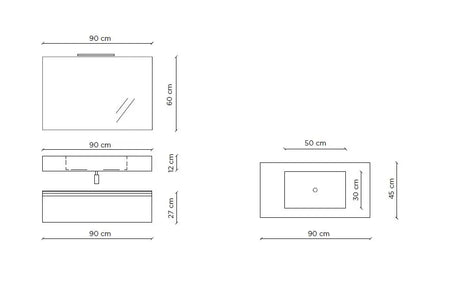 Composizione Bagno 90cm Con Vasca Integrata Cassetto E Specchio