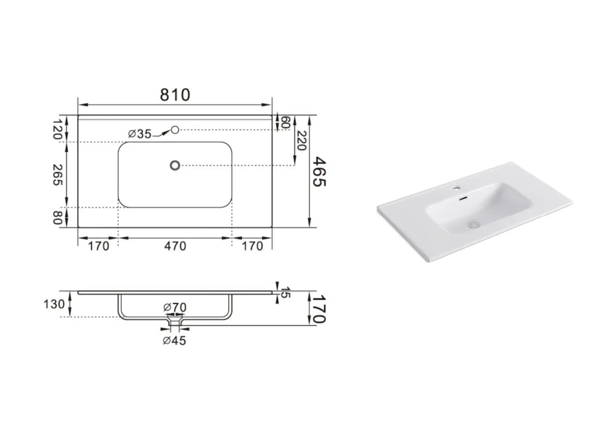 Composizione Bagno 80cm Sospesa Con Due Cassetti E Specchio Con Lampada