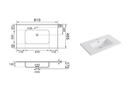 Composizione Bagno 80cm Sospesa Con Due Cassetti E Specchio Con Lampada