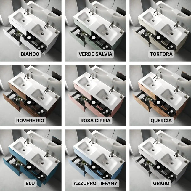 Composizione Bagno 120cm Sospesa 4 Cassetti Doppio Lavabo - Solmira