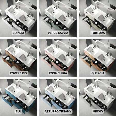 Composizione Bagno 120cm Sospesa 4 Cassetti Doppio Lavabo - Solmira - Mobile Bagno TFT