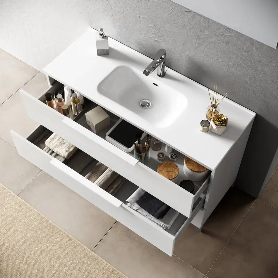 Mobile Bagno 120cm Sospeso Due Cassetti E Specchio