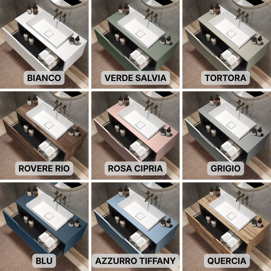 Composizione Bagno Sospesa 90cm Cassetto Singolo - Solmira