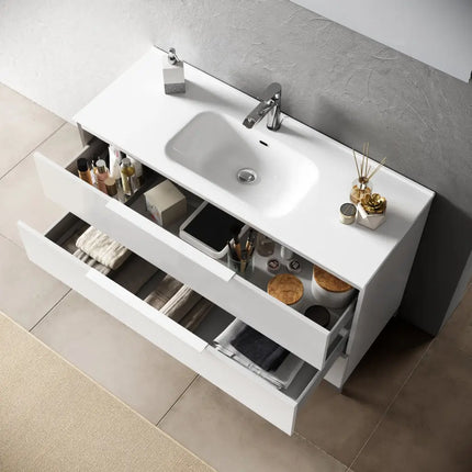 Composizione Mobile Bagno 100cm Sospeso Con Due Cassetti E Specchio Con Lampada