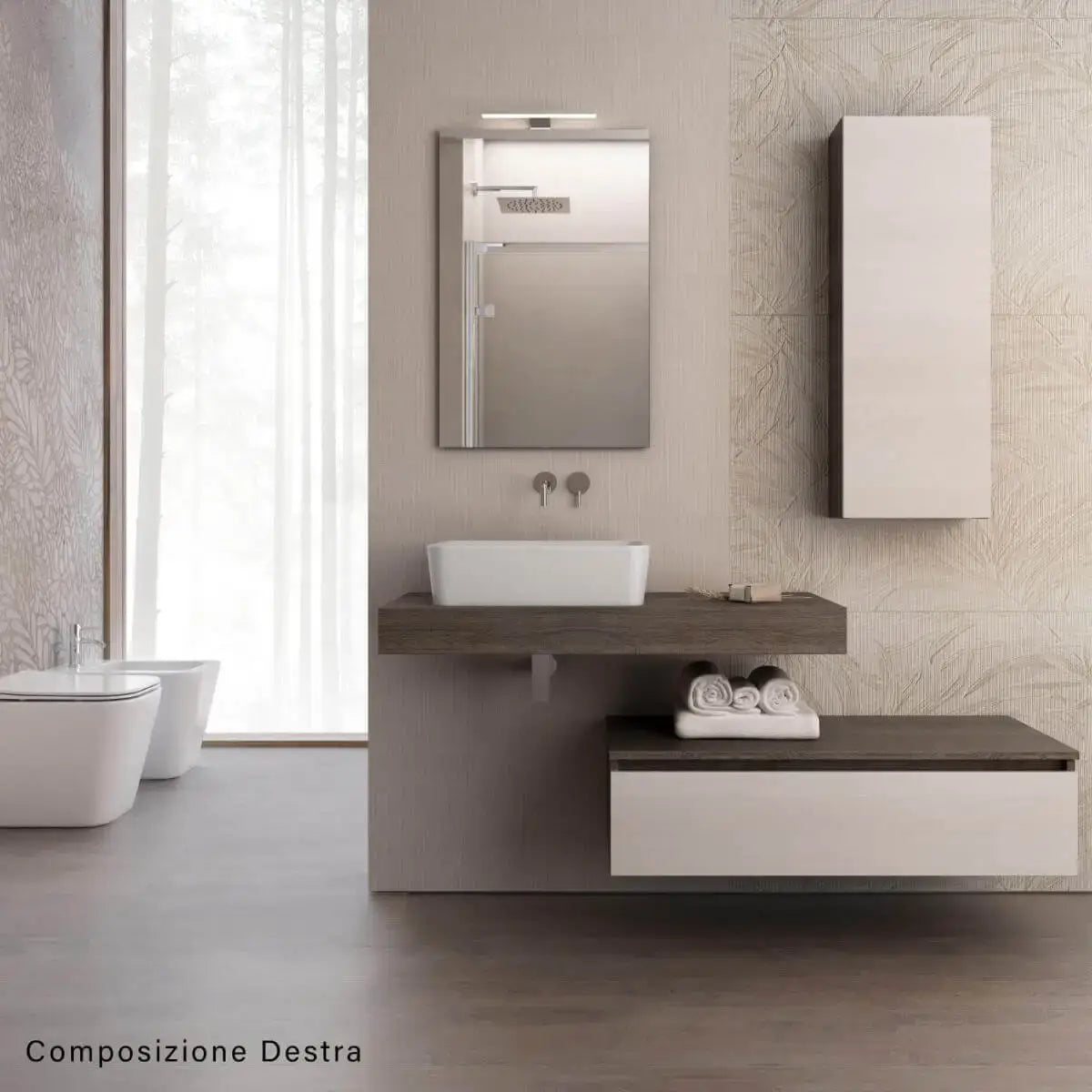 Mobile Bagno Completo Con Mensola e Lavabo Da Appoggio - Shopbagno.it