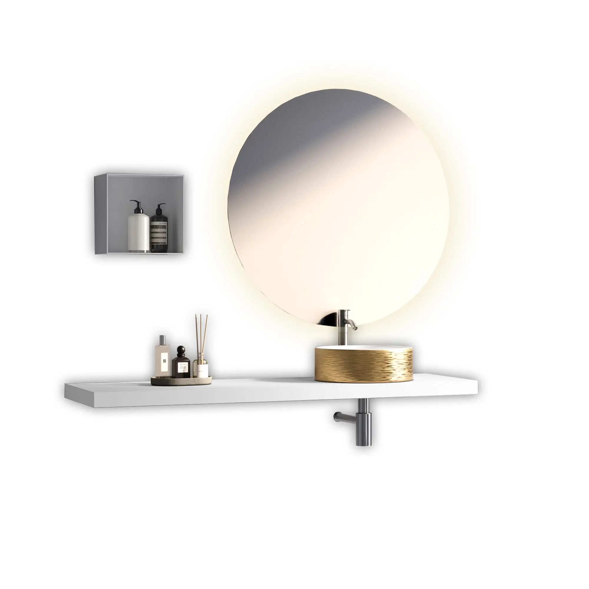 Composizione Bagno 140cm Con Mensola E Lavabo Da Appoggio - Mobile Bagno TFT