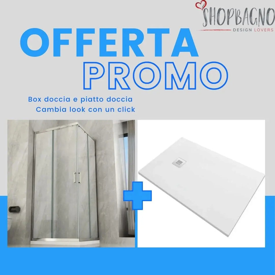 OFFERTA - Set Box Doccia Con Piatto Doccia Mineralmarmo Bianco Incluso - Shopbagno.it