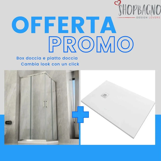 OFFERTA - Set Box Doccia Con Piatto Doccia Mineralmarmo Bianco Incluso