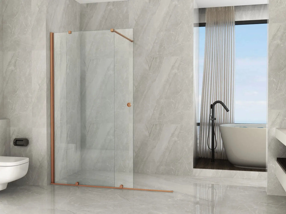 Parete Doccia Walk-In Scorrevole Profili Oro Rosa 8mm H195cm