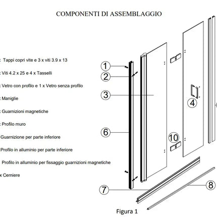 Porta A Libro Per Doccia A Nicchia 6mm Opaca H190