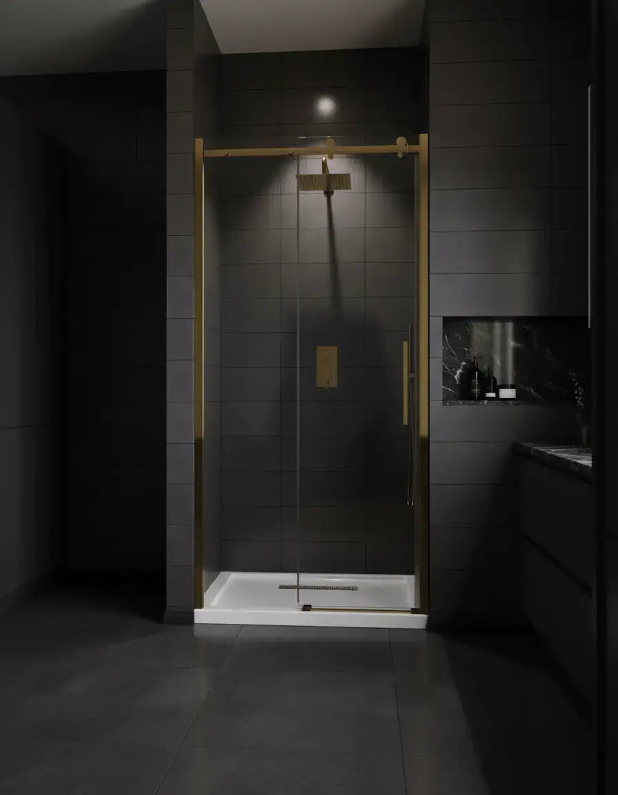 Porta Doccia Oro Scorrevole H190 Trasparente 8mm Acciaio Inox - Porta Doccia Box Doccia Int.