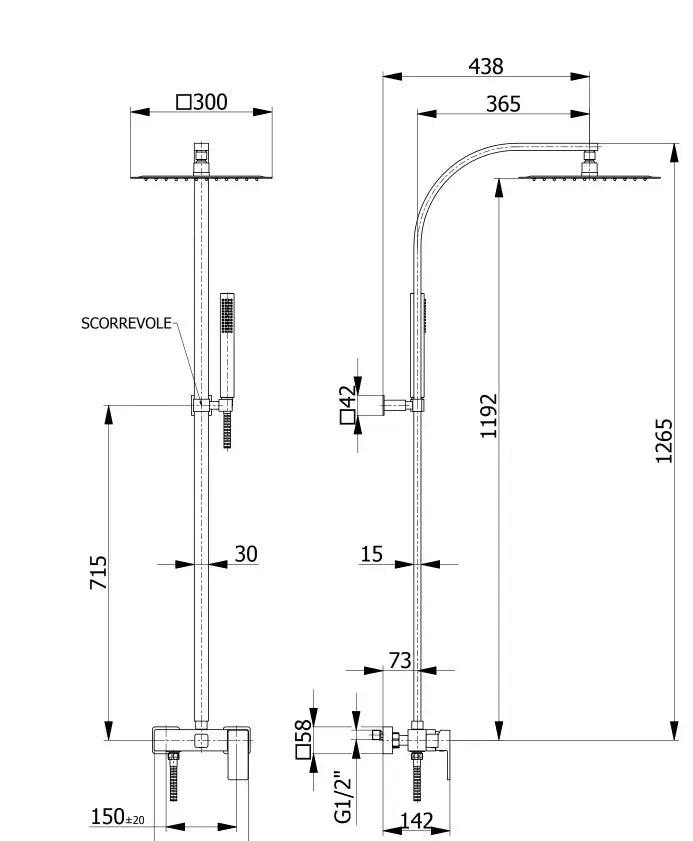 Colonna Doccia Nero Opaco Con Soffione e Doccino