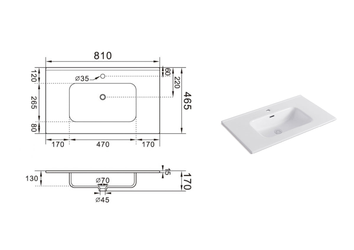 Composizione Bagno Sospesa 80cm - Zefira - Mobile Bagno TFT