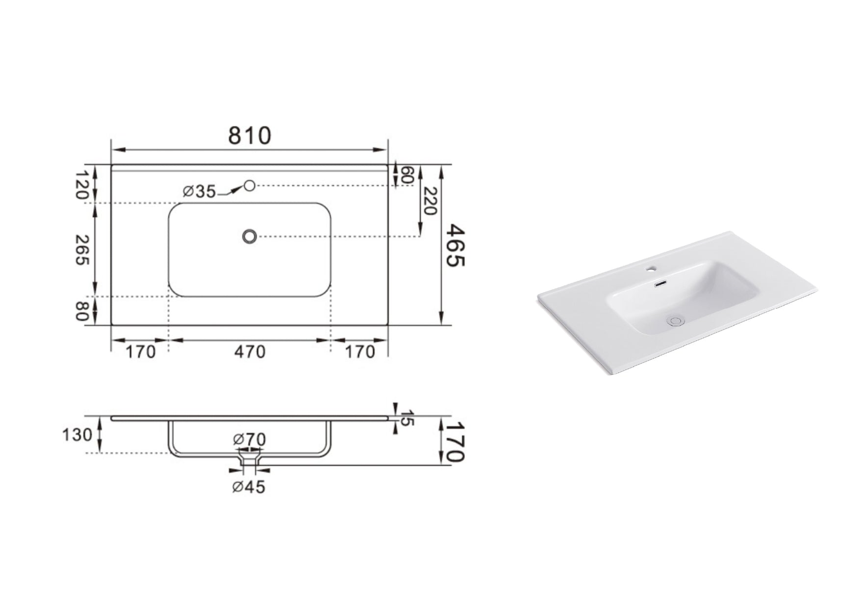 Composizione Bagno Sospesa 80cm - Zefira - Mobile Bagno TFT