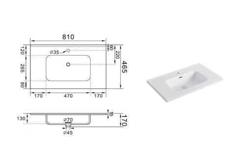 Composizione Bagno Sospesa 80cm - Zefira - Mobile Bagno TFT