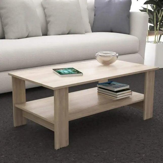 Tavolino da Salotto Moderno in Legno 100x41 H55cm Rovere Chiaro