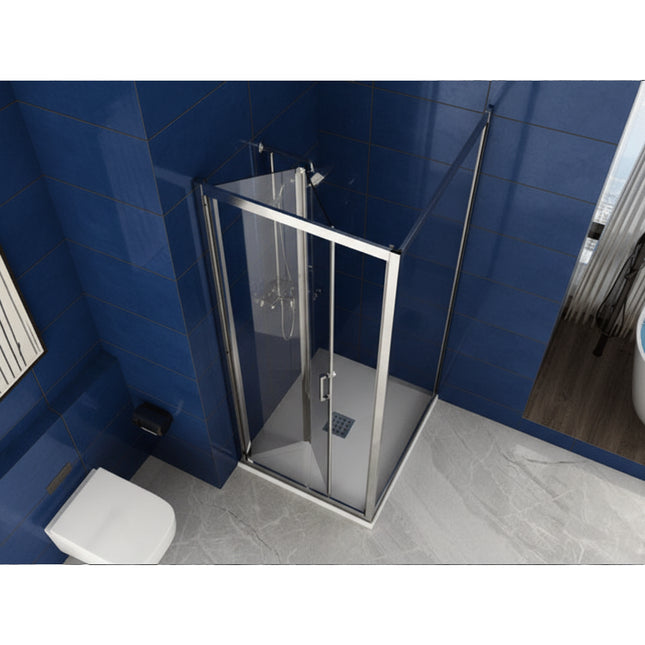 Box Doccia 6mm H190 Lato Fisso Più Anta a Libro Apertura Totale Con Telaio