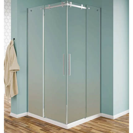 Box doccia angolare doppia scorrevole cristallo opaco 8mm H190, profili e binario acciaio inox, design moderno